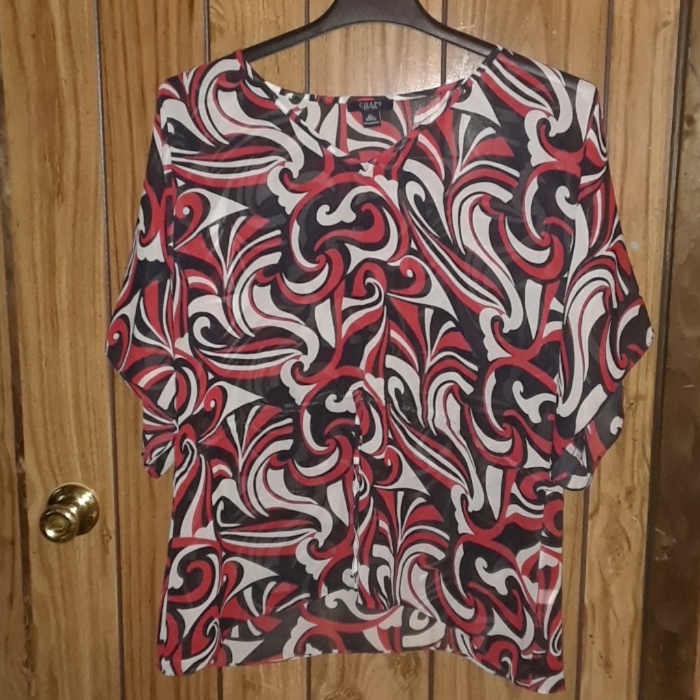 Chaps Plus Sized Sheer Woman's Pattern Blouse - image 1